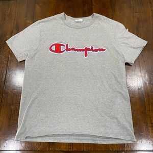 Champion Men’s Shirt Size Large Gray Color With Red Patch Logo 90% Cotton